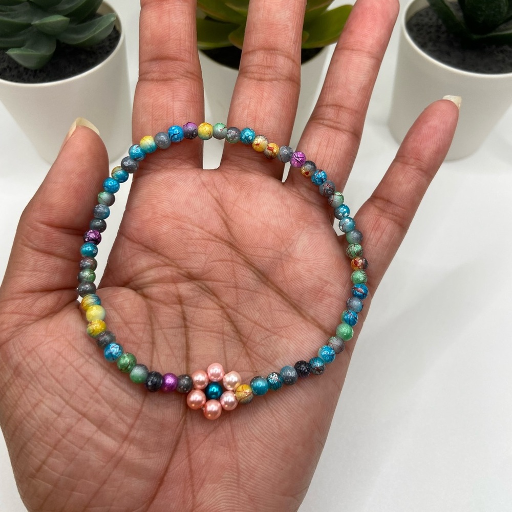 Glass Bead Flower Ankle Bracelet